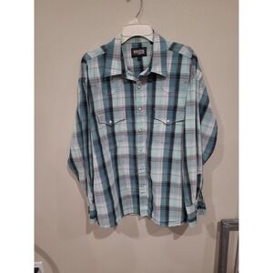 Resistal Rodeo Gear Men's SZ XL Teal green plain snap front shirt western Cowboy